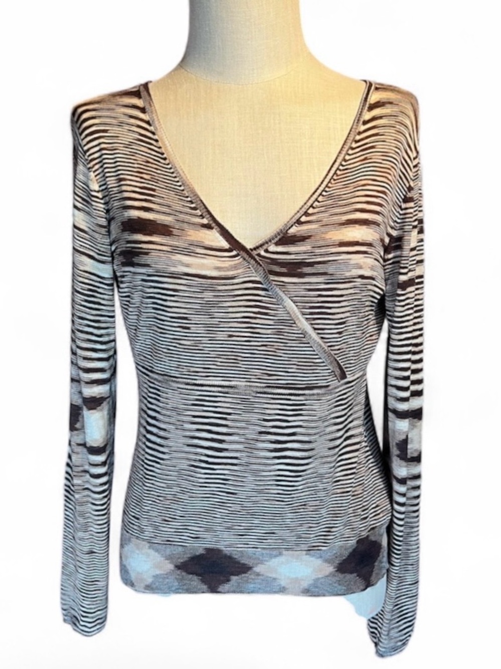 🤎Adec 2 100% Silk Wrap Long Sleeve Striped Top • Missoni Style • Philippe Adec